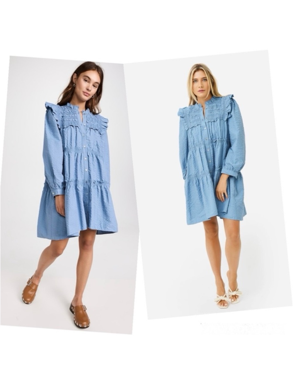Sea NY Sevyn Dress Seersucker Button Down Ruffles Smocked Maternity Puff Sleeves
